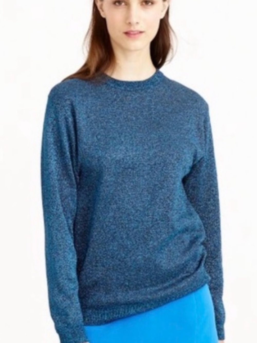 J.Crew Blue Metallic Sparkle Side Slit Crewneck Sweater Shimmer Size M